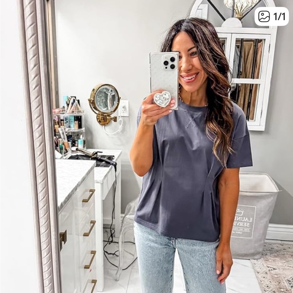 Dark Blue Short Sleeve Babydoll T-Shirt